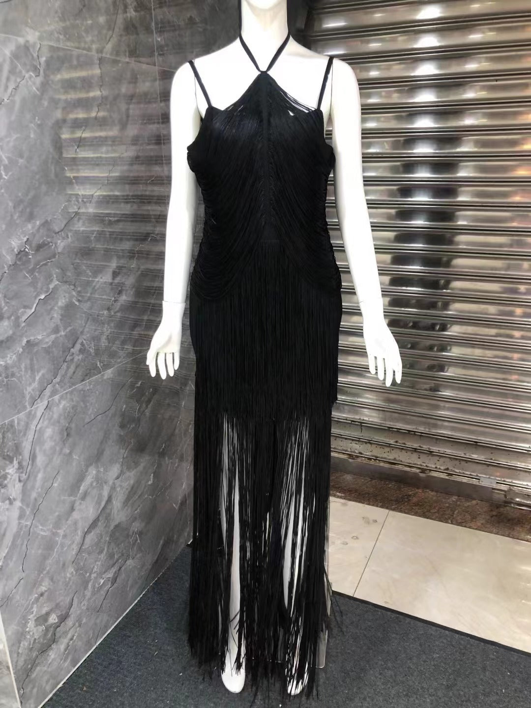 Long Dress Fringed Hem Sexy Dinner Dresses