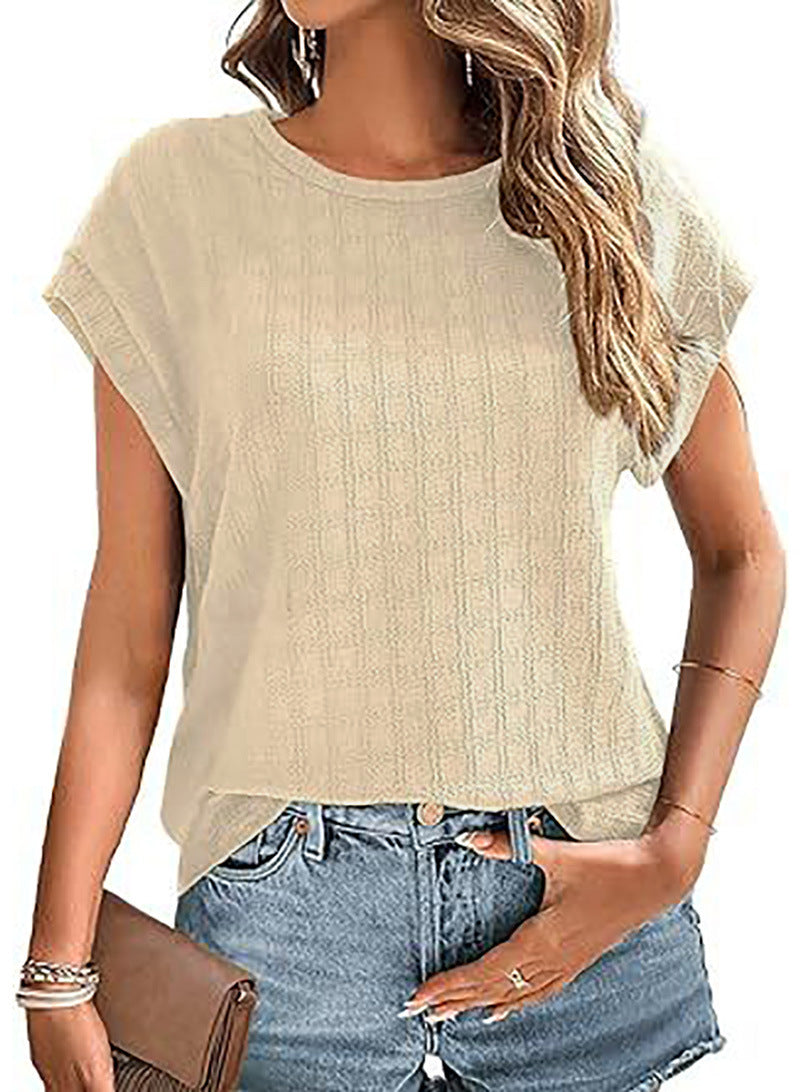 Women's Color Jacquard Plaid Loose Round Neck Shorts