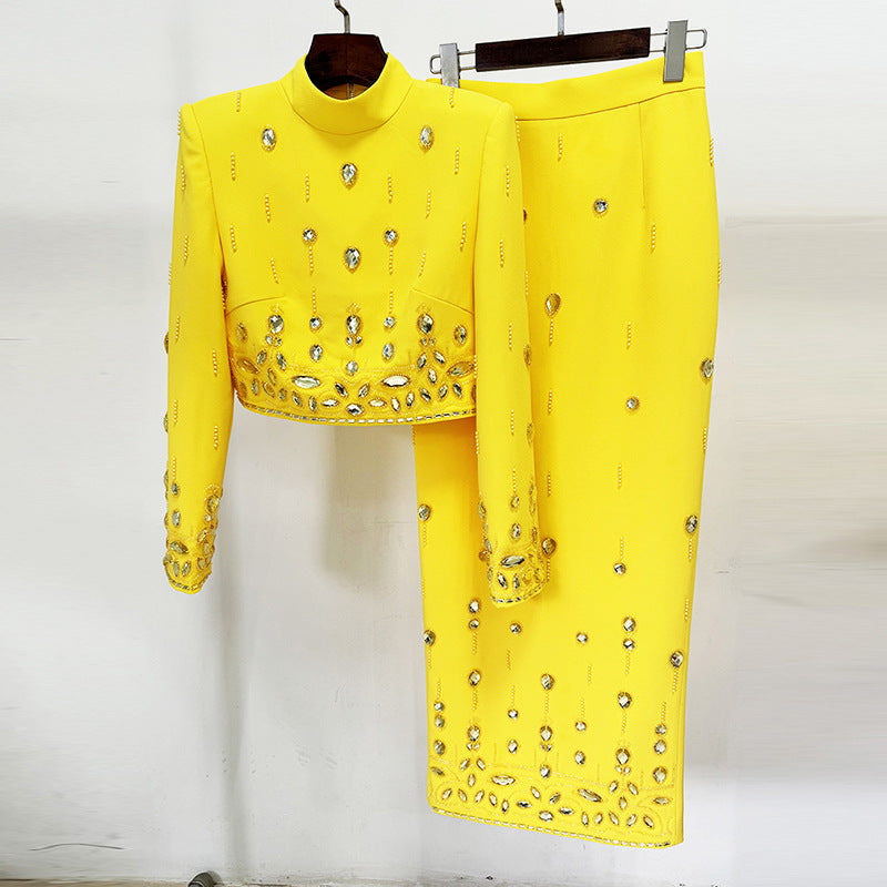 Bead Diamond Inlaid Dress Two-piece Set Shorts