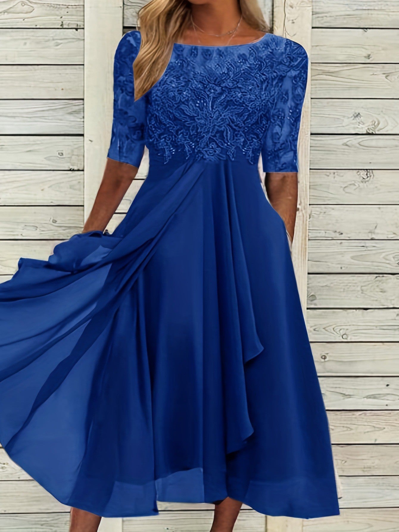 Women's Bridesmaid Dress Lace Mid Sleeve Chiffon Dresses