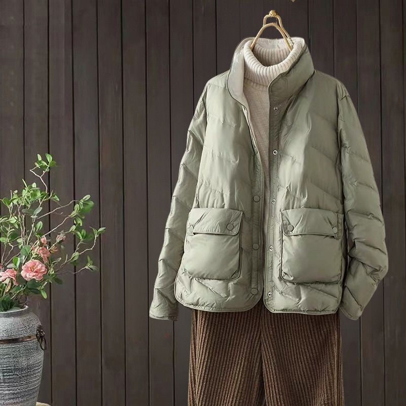 Women's Lightweight Type Double-sided Wear Down Artistic Retro Slimming Jackets