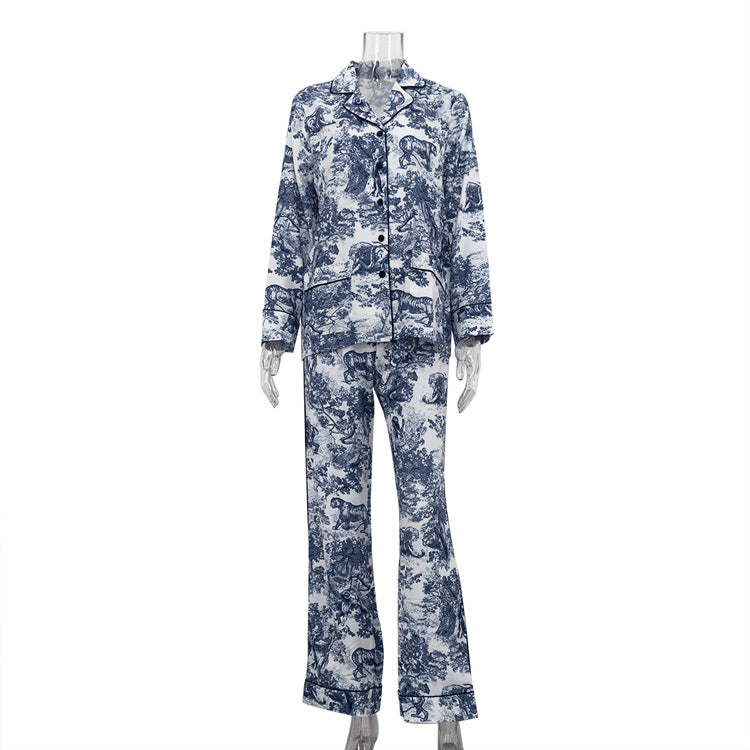 Women's Ink Painting Printing Simple Peter Pan Collar Long-sleeved Suits