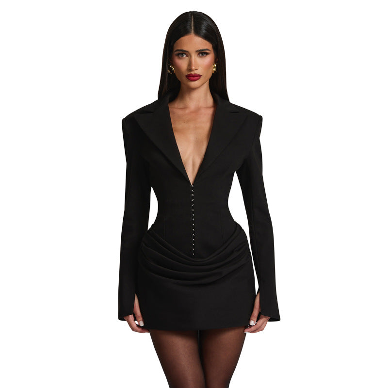 Women's Elegant Solid Color Deep Slimming Business Dresses