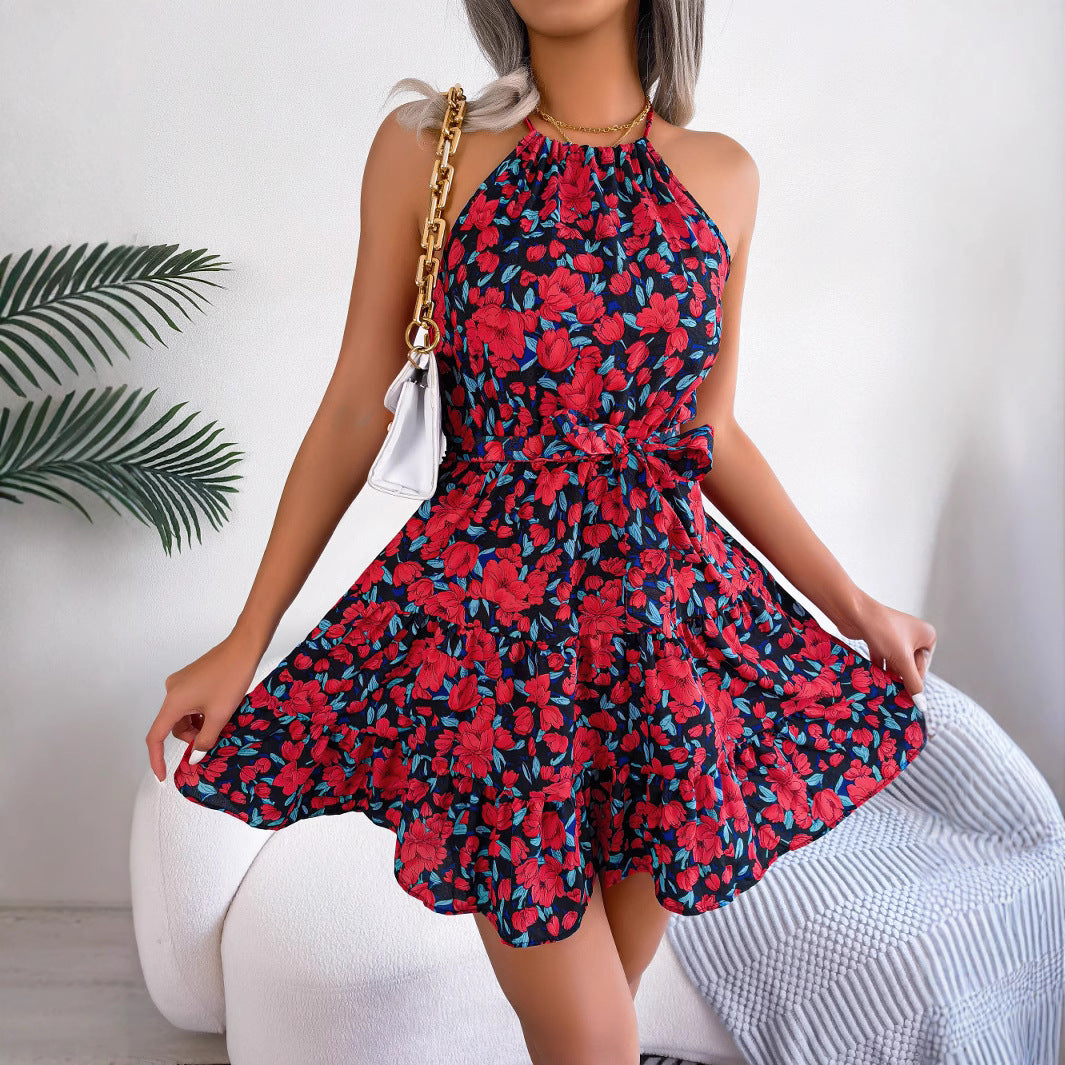 Women's Style Casual Ruffled Large Swing Floral Dress