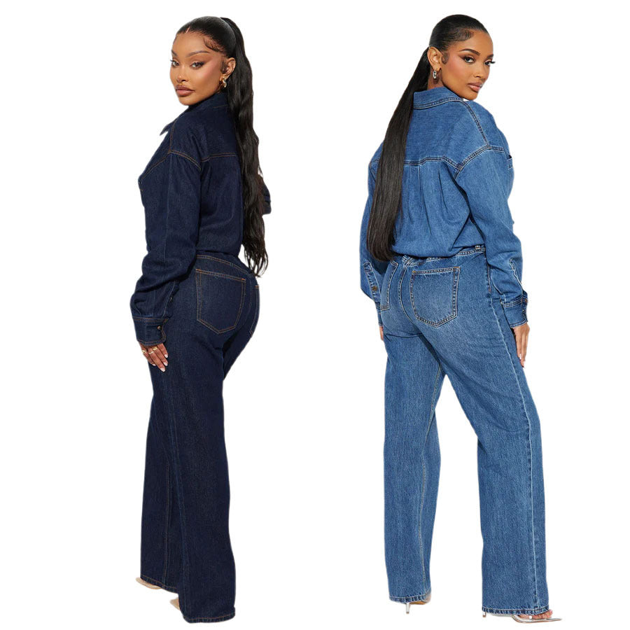Slim Fit Loose Elastic Washed Long Jumpsuits