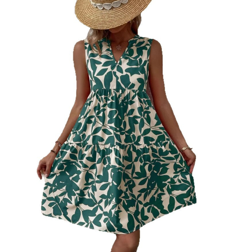 Women's Summer Bohemian Fashion Loose Pleated Sleeveless Printed Vests