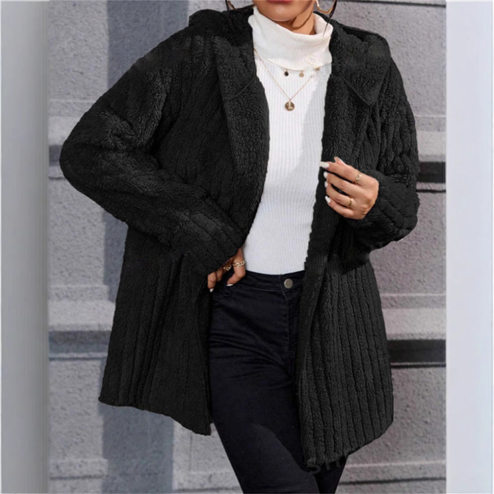 Warm Fashion Vertical Stripe Double-sided Hooded Women's Sweater, Sweater