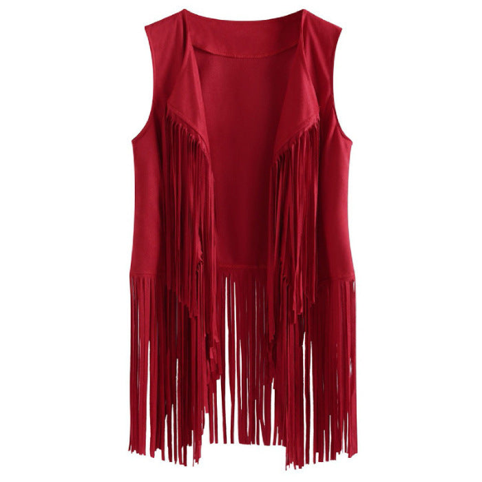Stylish Charming Women's Tassel Suede Mid-length Women's Vest