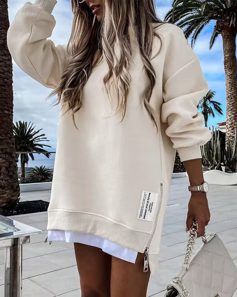 Women's Zipper Decorations Round Neck Dress Dresses