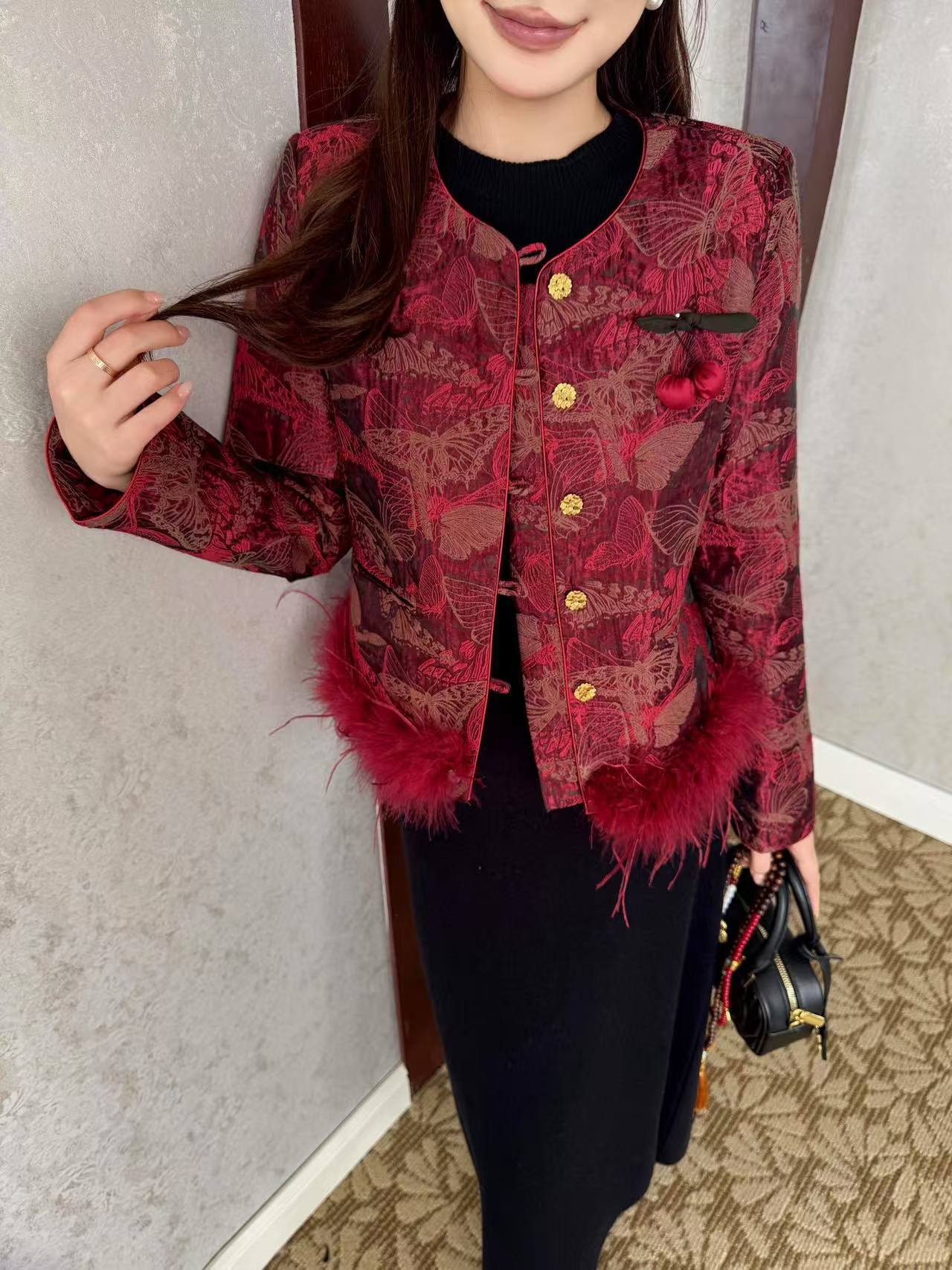 Rayon National Style Jacquard Ostrich Wool Blouses