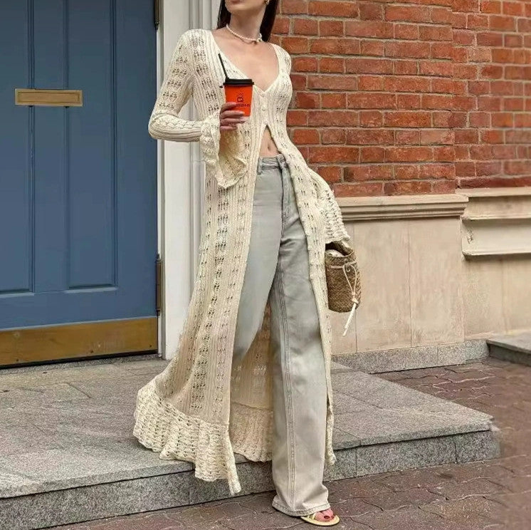 Vacation Hollow Bell Sleeve Woolen Casual Cardigans