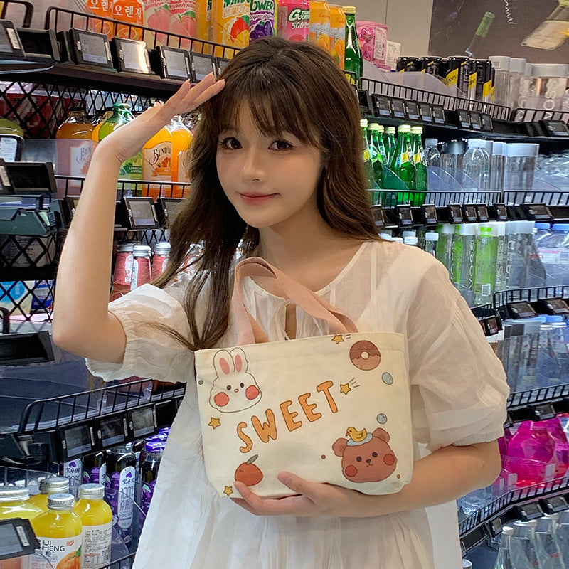 Women's Cute Cartoon Canvas Tutorial Lunch Size Handbags