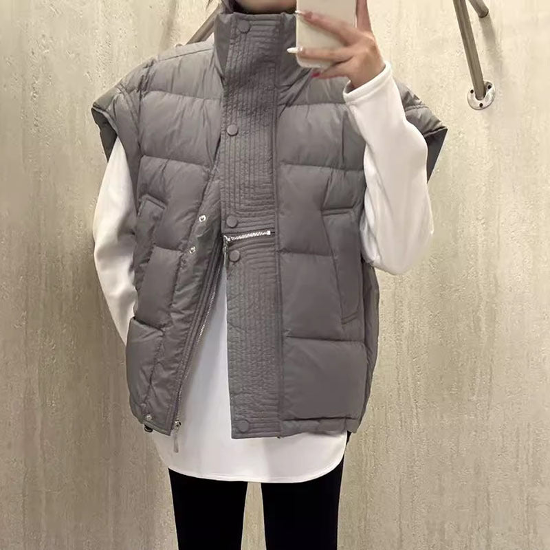 Down Female Chic Standing Collar Waistcoat Vests