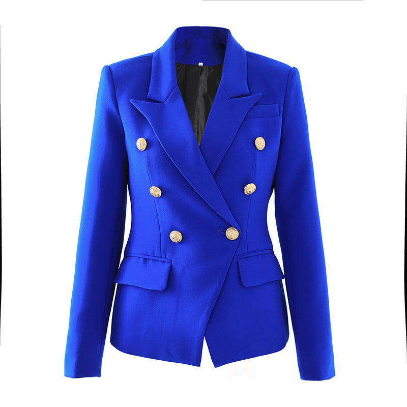 Double Breasted Collar Pure Black Slim Blazers