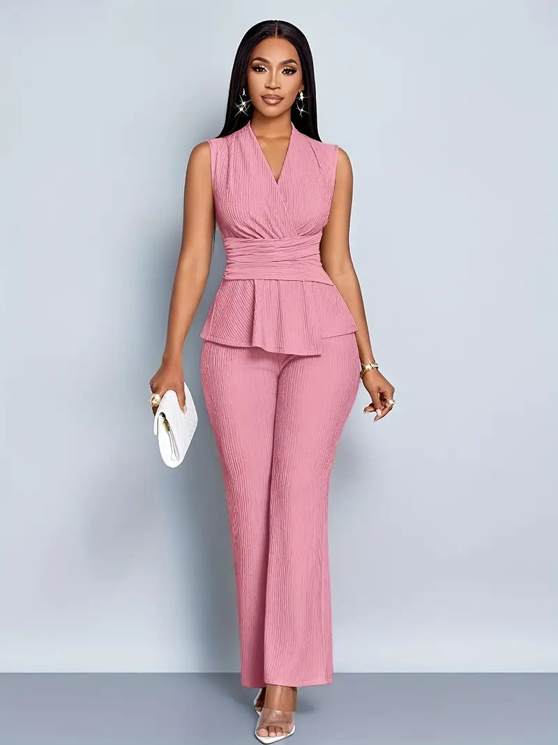 Ladies Two-piece Set Elegant Slimming Sleeveless Irregular Pants