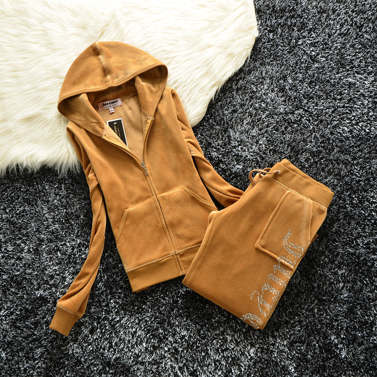 Women's Silk Veet Crown Hot Drilling Lettered Casual Sports Suits