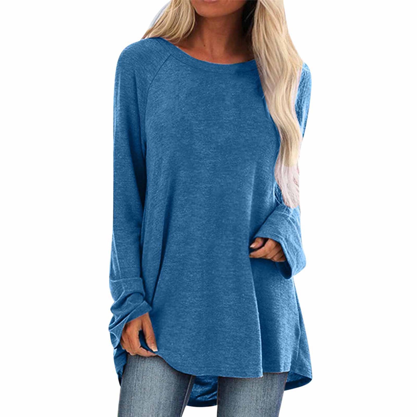 Women's Solid Color Loose Long Sleeves For Women's T-shirt
