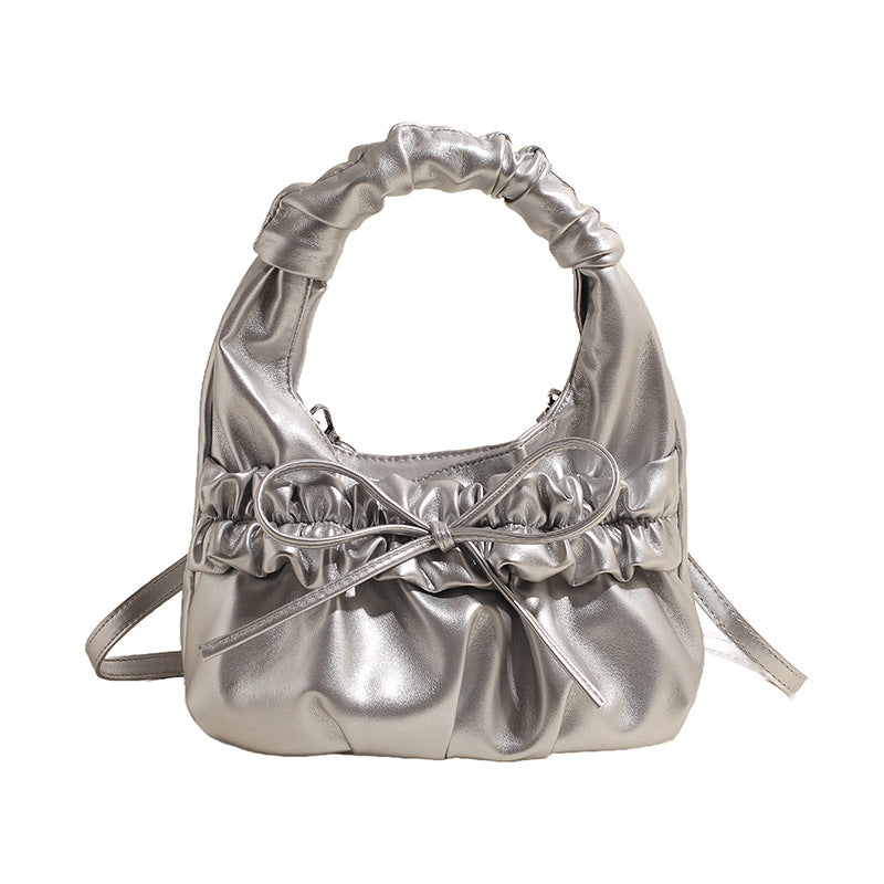 Women's Style Trendy Bow Pleated Portable Cloud Bags