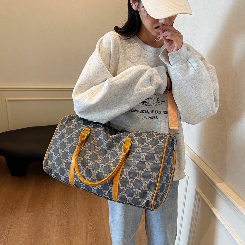 Denim With Leather Early Spring Fitness Travel Bags