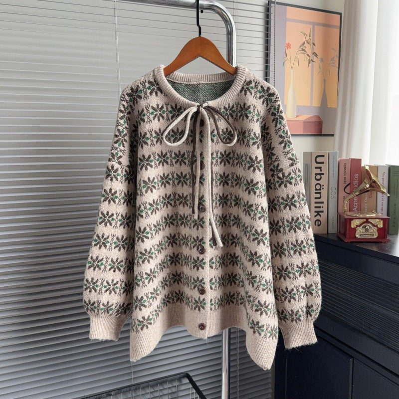 Women's Contrast Color Jacquard Soft Glutinous Large Sweaters