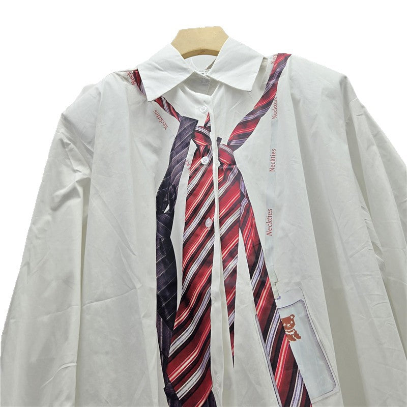 Women's Niche Tie Printed Striped Shirt Autumn Blouses