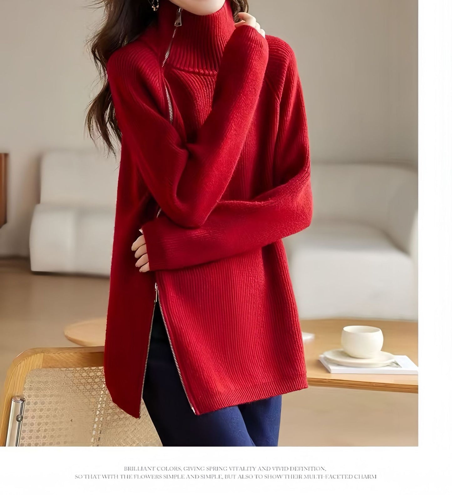 Women's Zip Loose Long Sleeve Regular Idle Knitwear