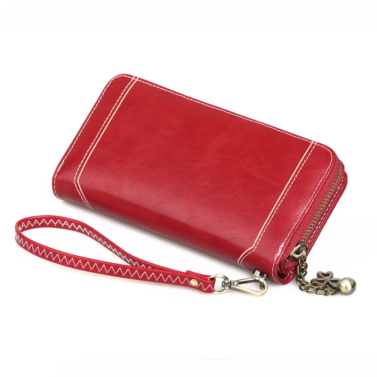 Women's Oil Wax Leather Long Zipper Large Ladies Wallets