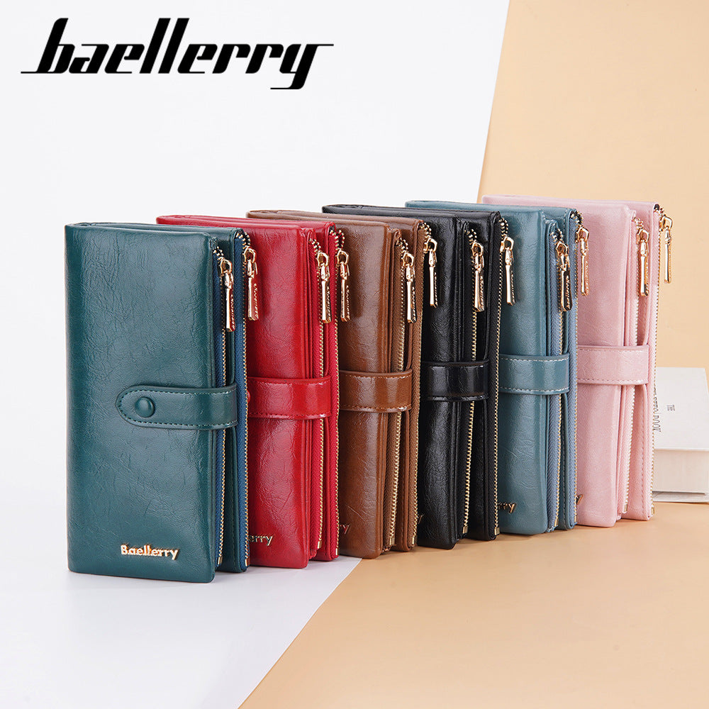 Women's Long Korean Style Oil Wax Leather Ladies Wallets