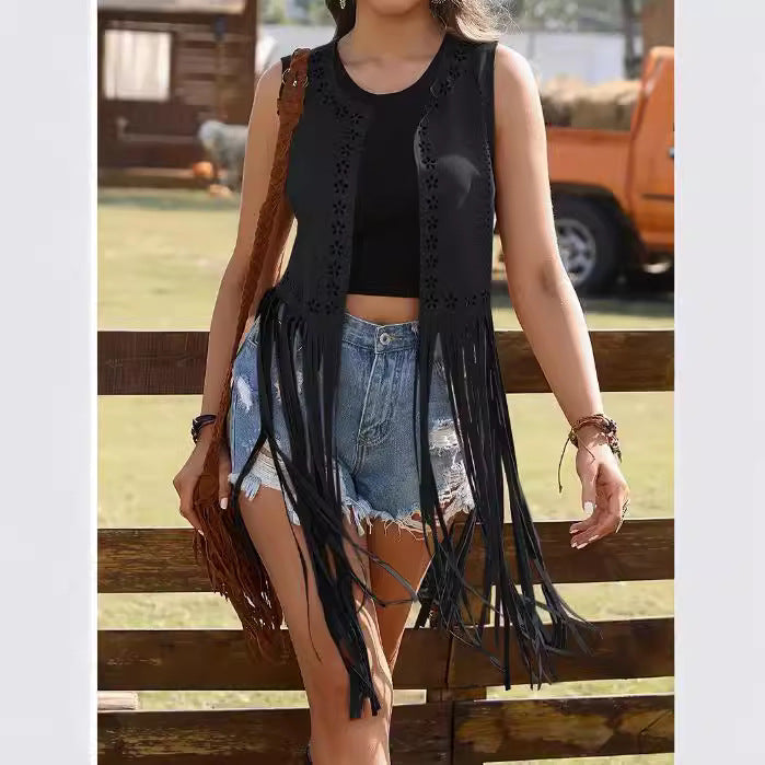 Women's Hippie Eyelet Tassel Sleeveless Split Women's Vest