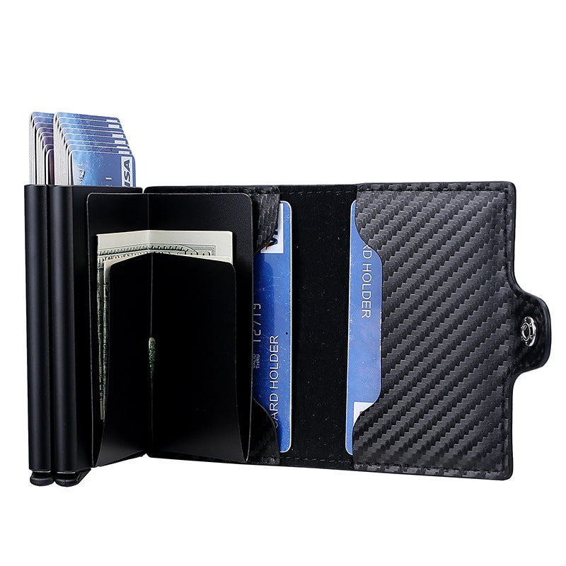 Men's Automatic Pop-up Metal Integrated Carbon Fiber Pattern Card Holder