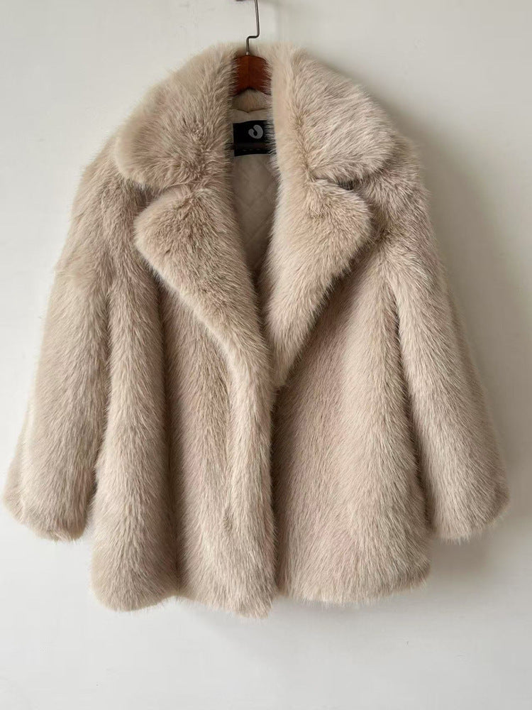 Women's Fur Warm Collar Imitation Overcoat Mid-length Coats