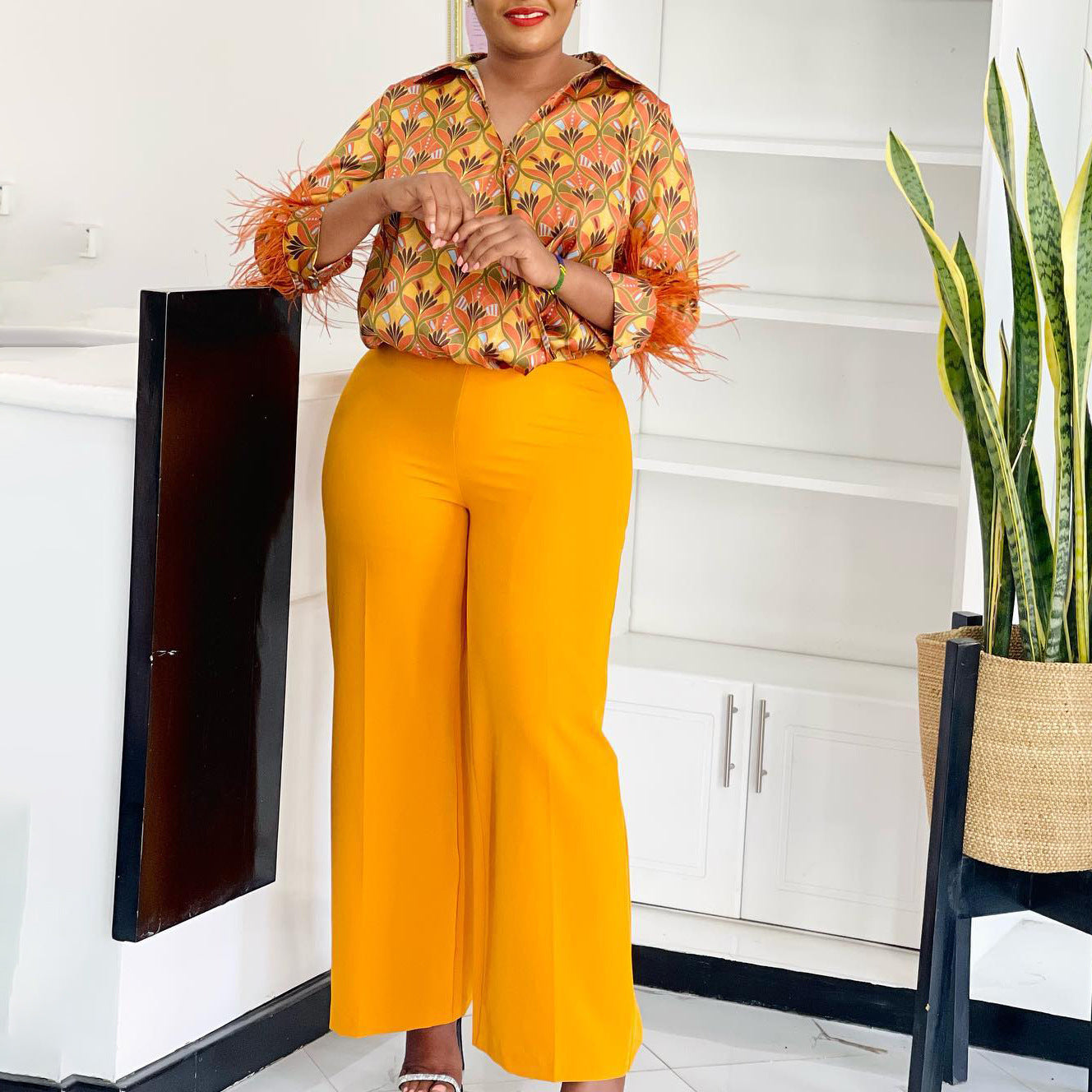 Women's Printed Shirt Wide Leg Two-piece African Suits