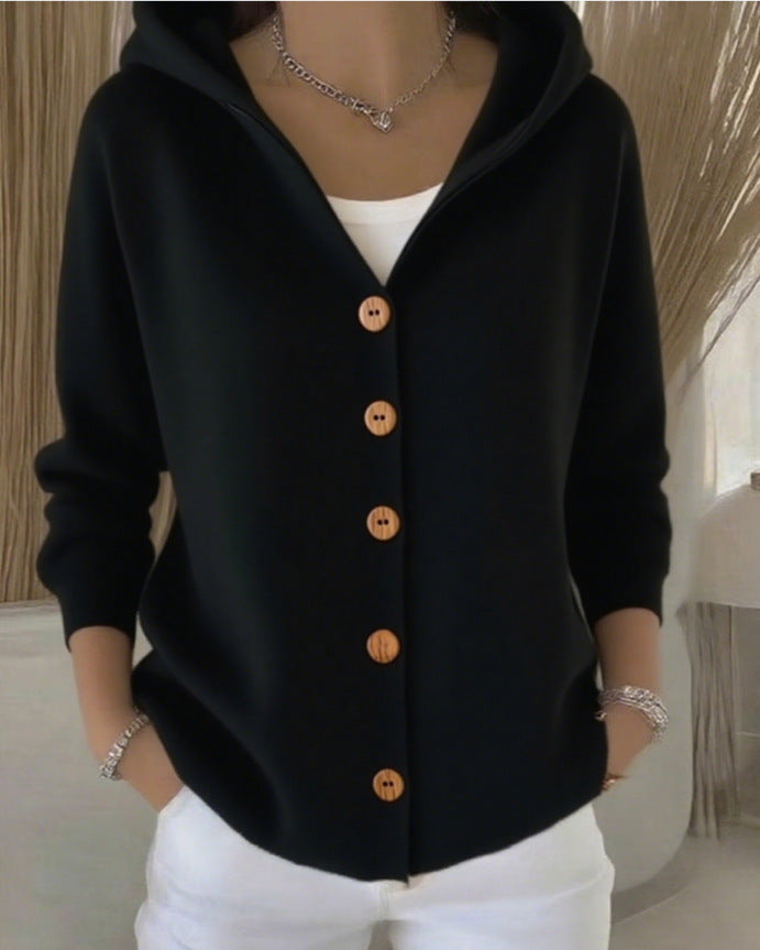 Women's Hooded Knit Solid Color Casual Fashion Cardigans