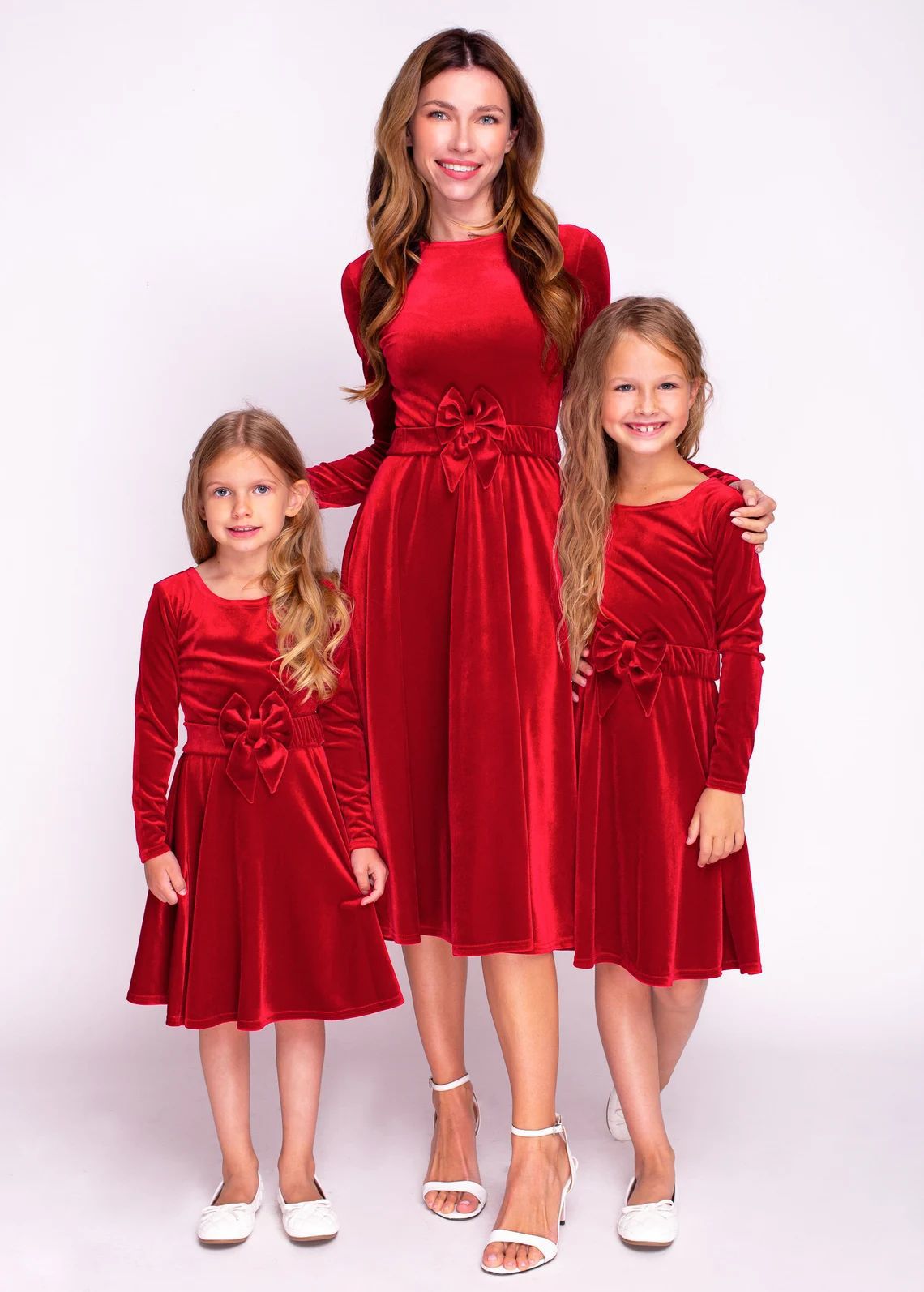Women's Christmas Round Neck Long Sleeve Bowknot Dresses