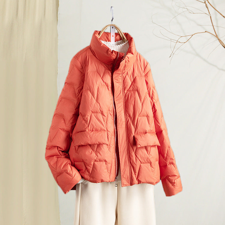 Women's Solid Color Line Pressing Zipped Stand Collar Jackets