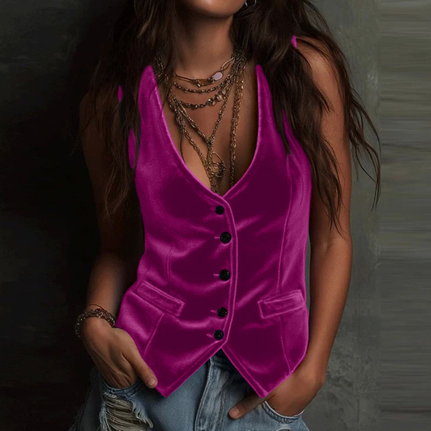 Comfortable Stylish Women's Button Sexy Sleeveless Women's Vest
