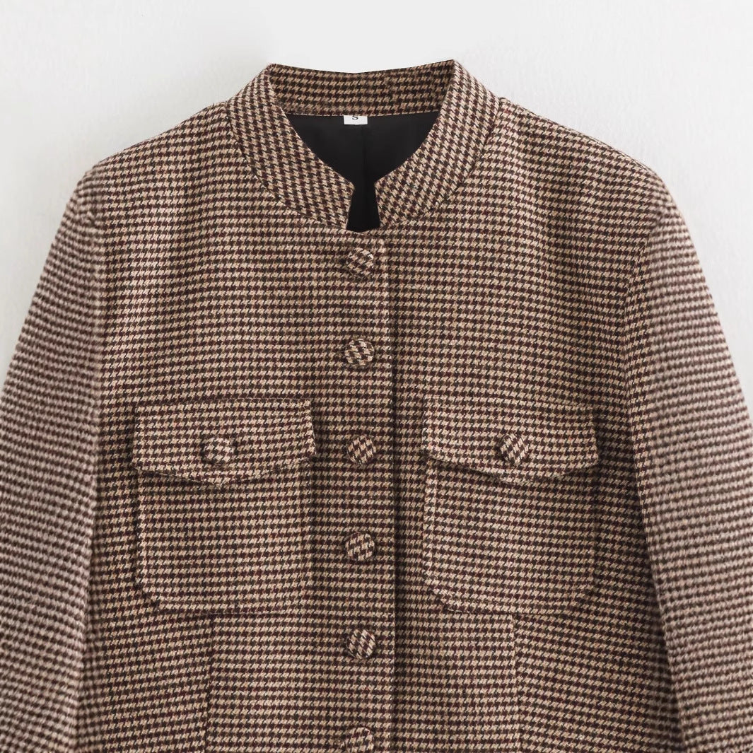 Spring Stand Collar Flip Pocket Casual Blazers