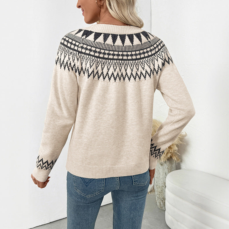 Casual Retro Ethnic Style Loose Round Sweaters