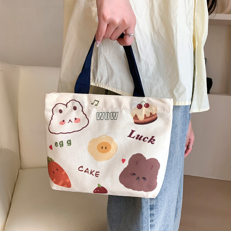 Women's Cute Cartoon Canvas Tutorial Lunch Size Handbags