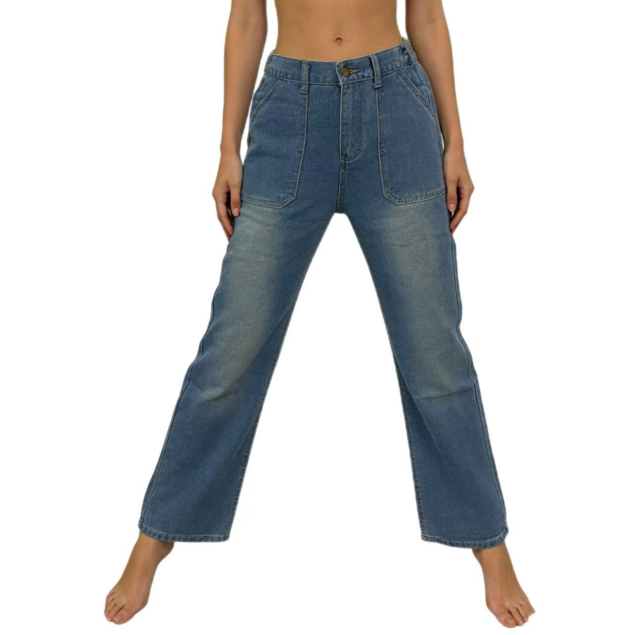 Women's High Waist Side Pocket Wide Leg Women's Jeans