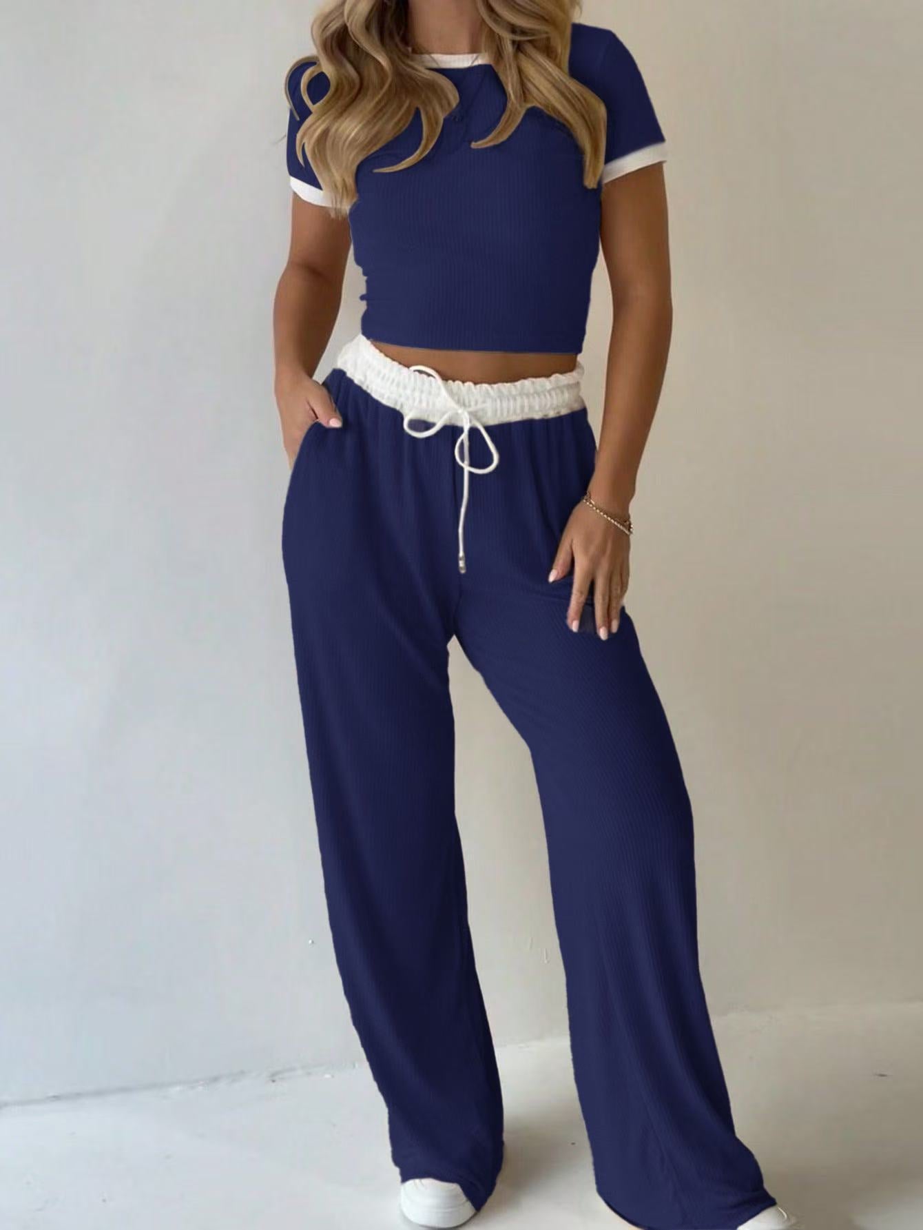 Women's Short-sleeved Commuter Sportswear Two-piece Home Wear Pants