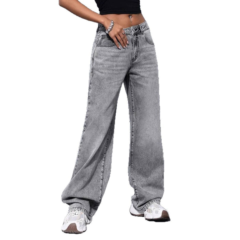 Women's Retro Low Waist Washed Straight Autumn Street Women's Jeans