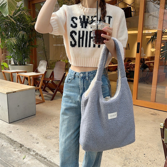 Lamb Fur Cute Plush Large Capacity Shoulder Bags