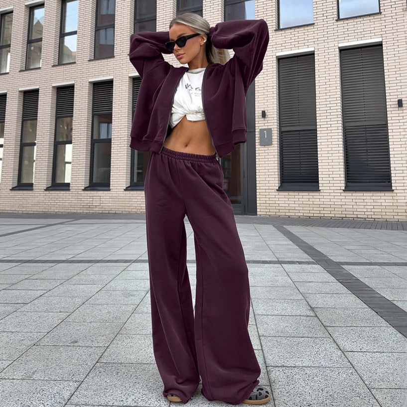 Women's Street Purple Sports Hoodie Fashionable Trousers Suits