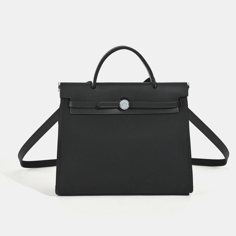 Cowhide Canvas Color Matching Design Large Handbags