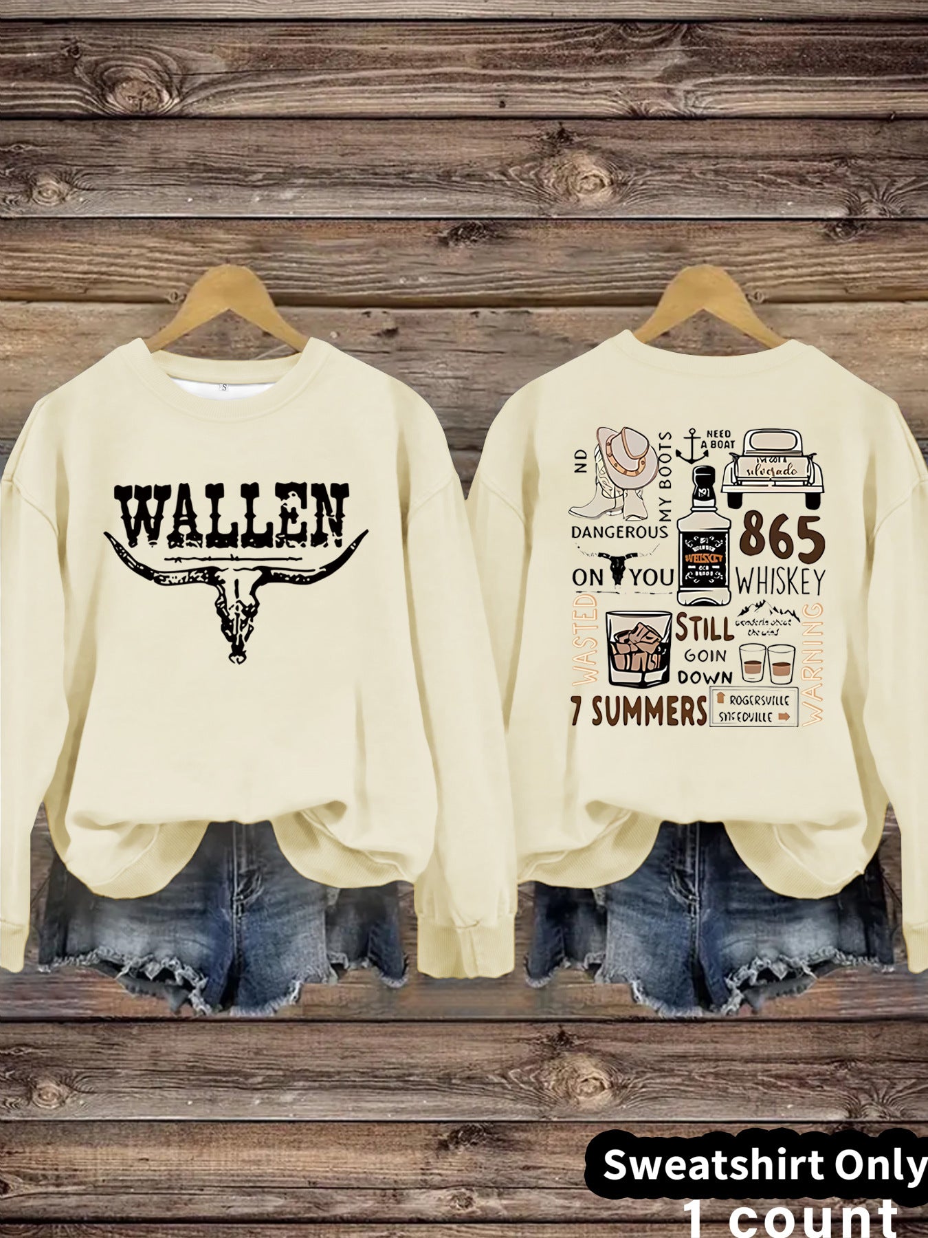 Cow Head Letter Pattern Printed Round Neck Versatile Casual Women's Sweater, Sweater