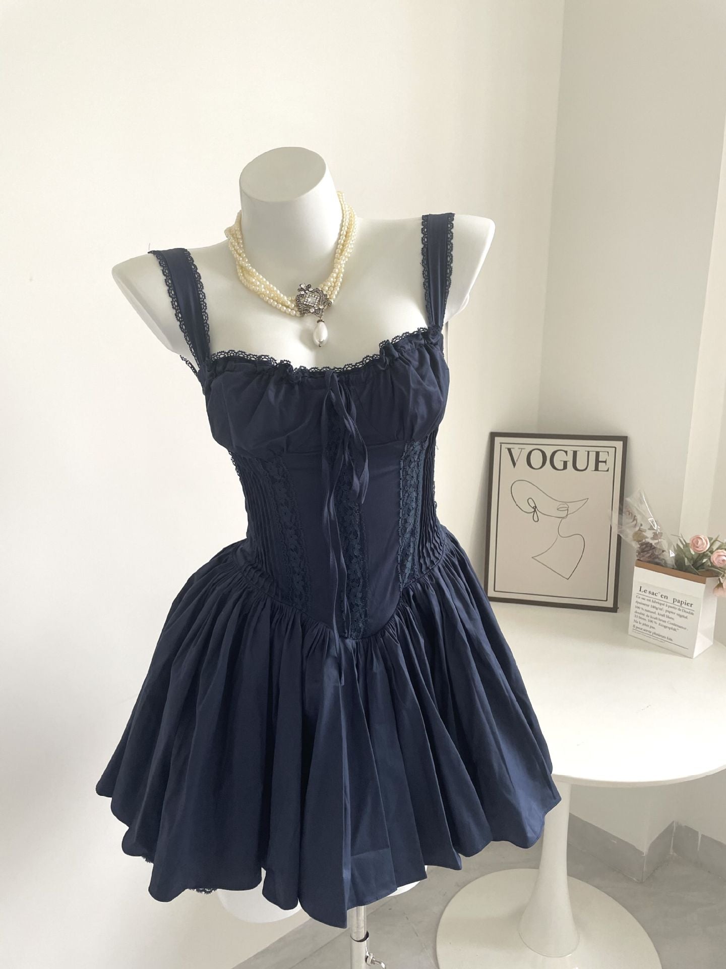 Dopamine Aurore Fishbone Cinched Waist Suspender Dresses