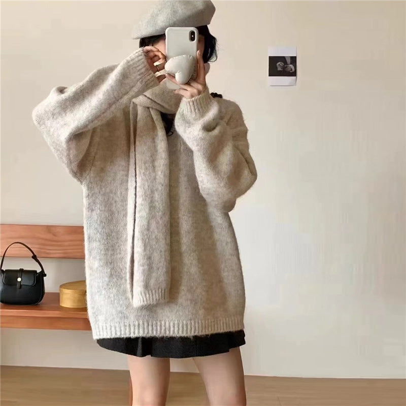 Women's Idle Knitted Pullover Scarf Thickened Soft Sweaters