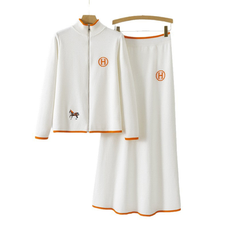 Women's Knitted Fashion Creative Horse Embroidered Casual Suits