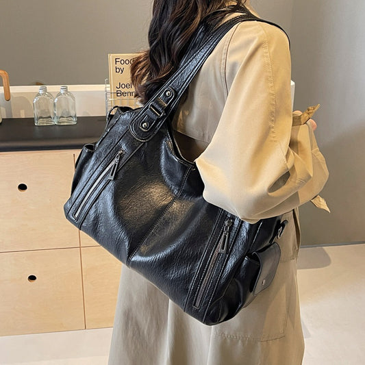 Solid Color Simple Textured Large Capacity Shoulder Bags